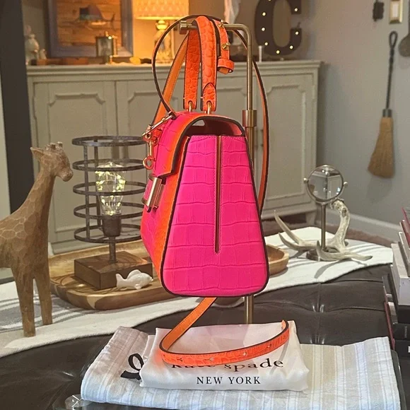 Kate Spade ♠️ New York Katy Ombré Croc Embossed Leather Medium Top Handle - Picture 13 of 16